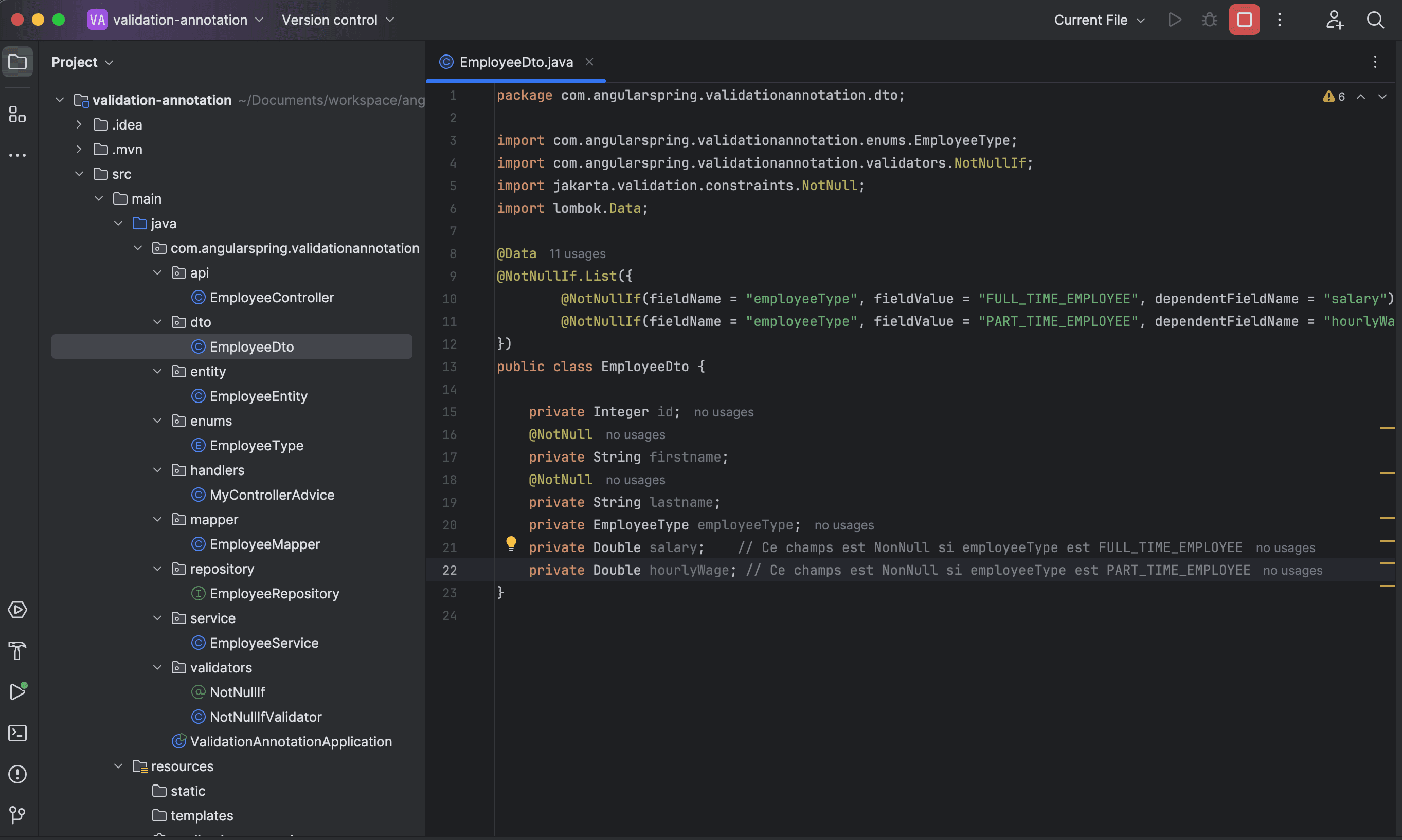 Java / Spring Boot : Comment créer un validateur réutilisable de validation d'un champs par rapport à un autre ?